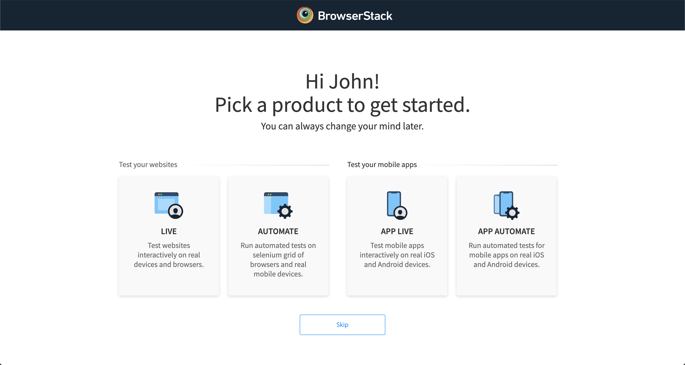 BrowserStack user page