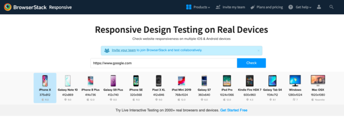 Mobile web testing using Responsive tool