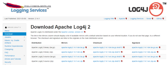 Download Log4j from Apache