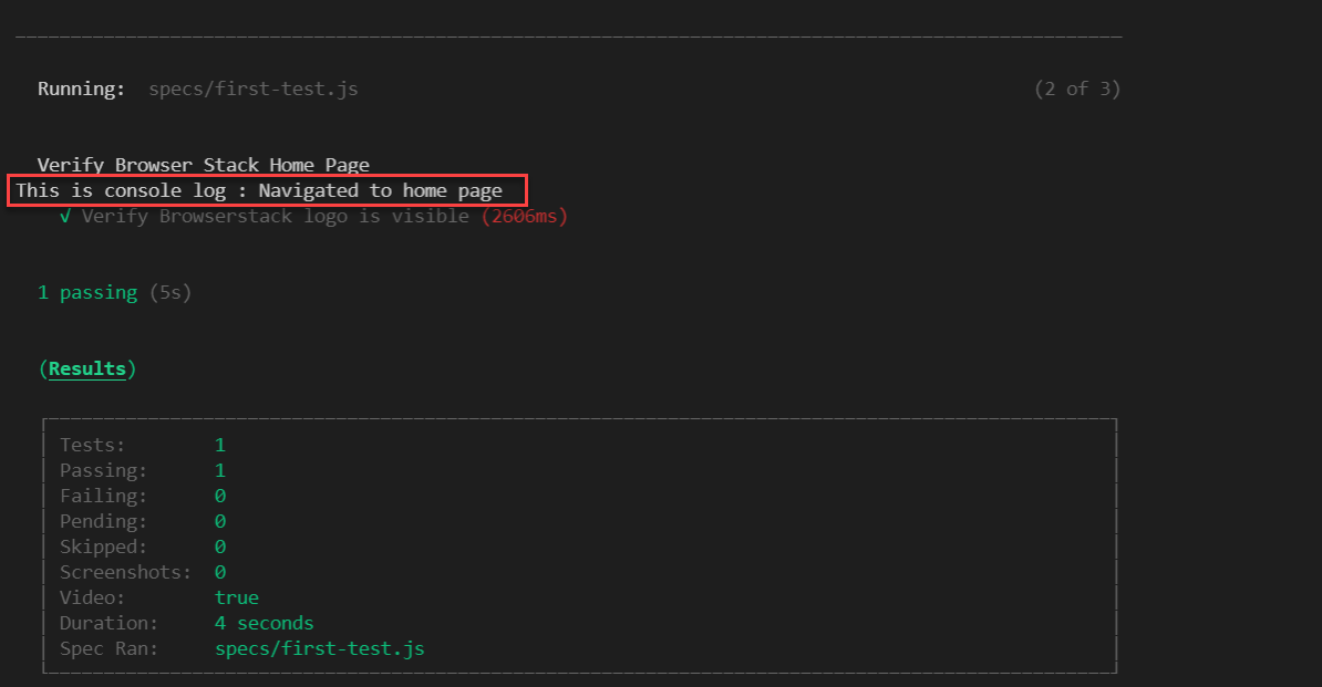 Debug Using console.log() in Cypress
