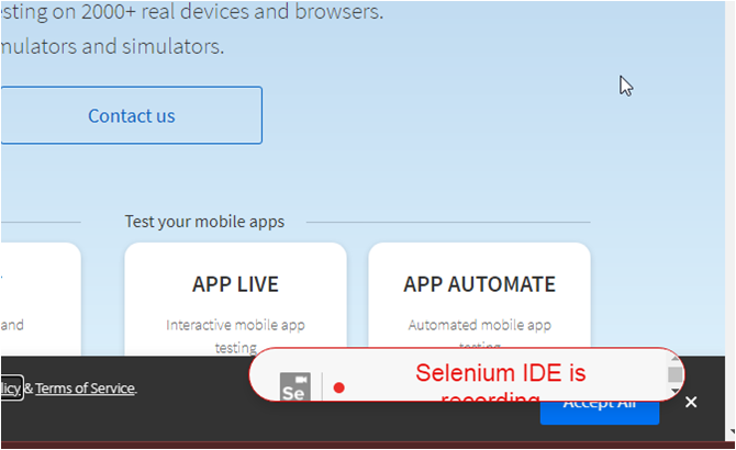 Selenium IDE is recording