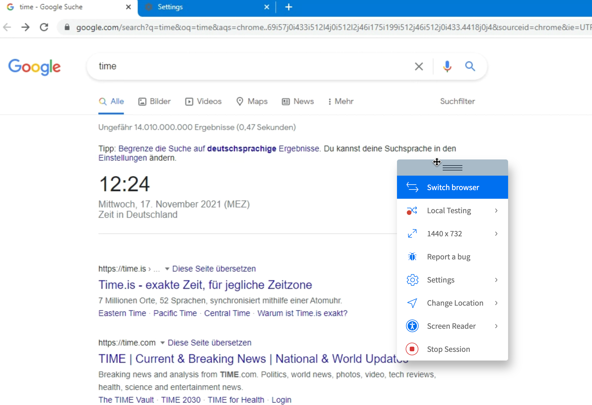 change chrome timezone for testing using BrowserStack