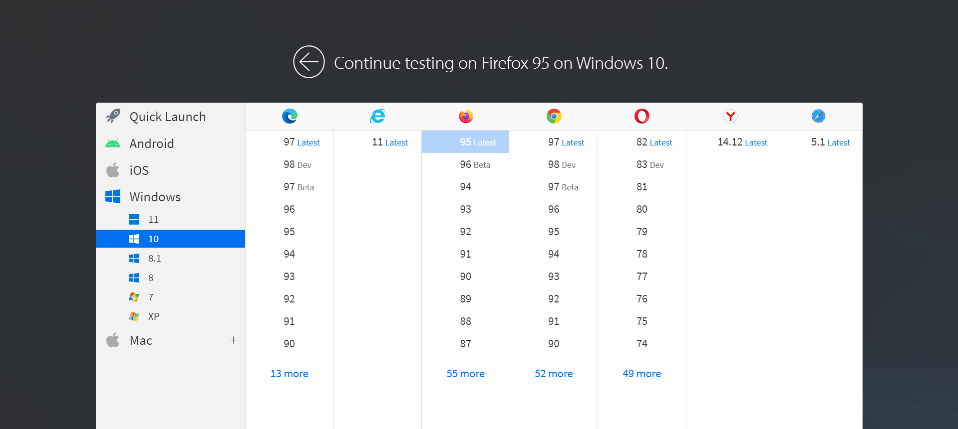 Change browser for screen reader testing