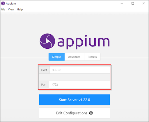Appium server GUI
