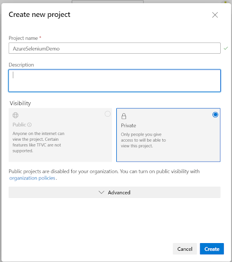 Create a new Azure DevOps project