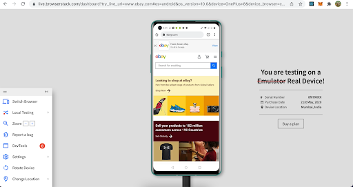 Browser Compatibility Testing on Google Chrome and One Plus 8