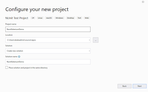 Creating New NUnit Project in Visual Studio