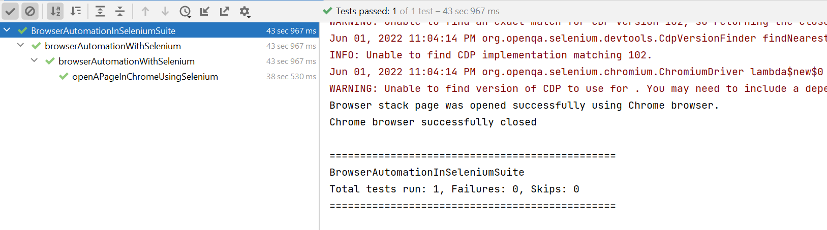 Test Result of Browser Automation to open a Web Page