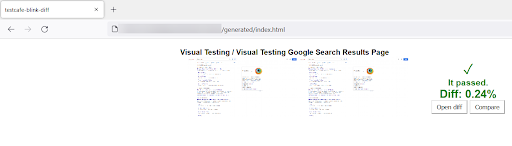TestCafe Visual Regression Test Result