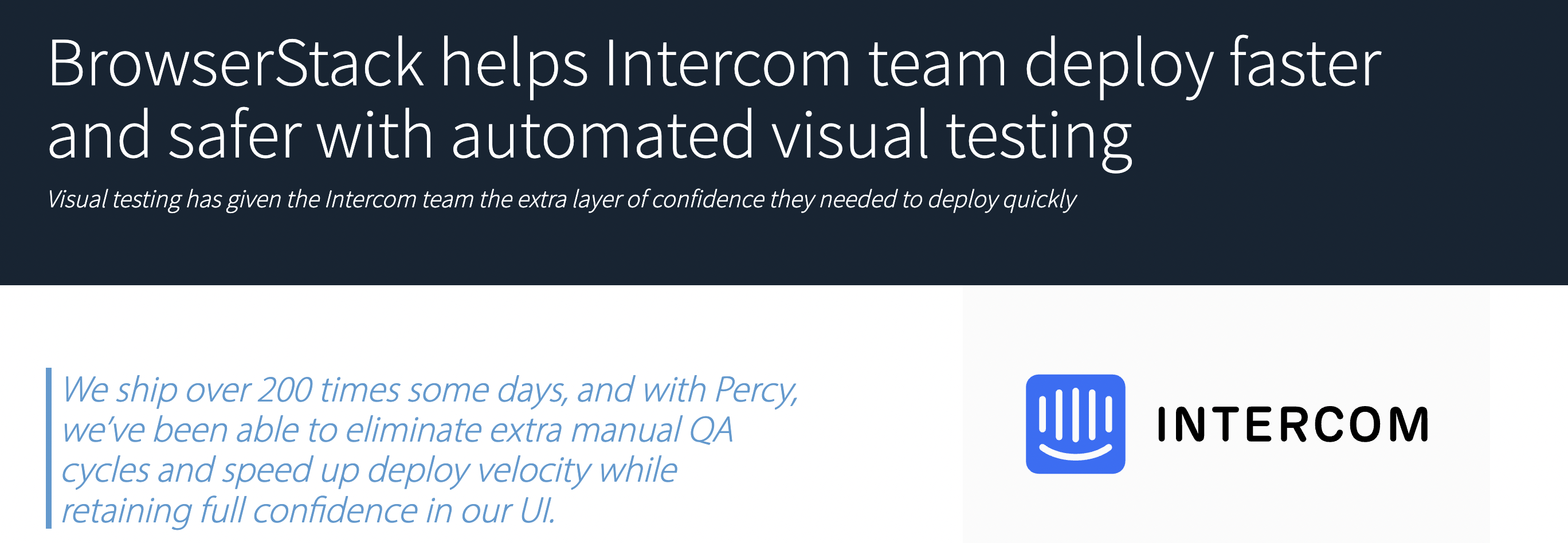 Automated Visual Testing Tool used by Intercom Testimonial