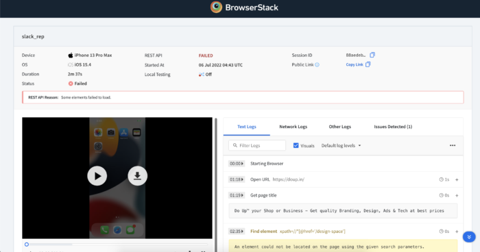 BrowserStack Automate Test Failed