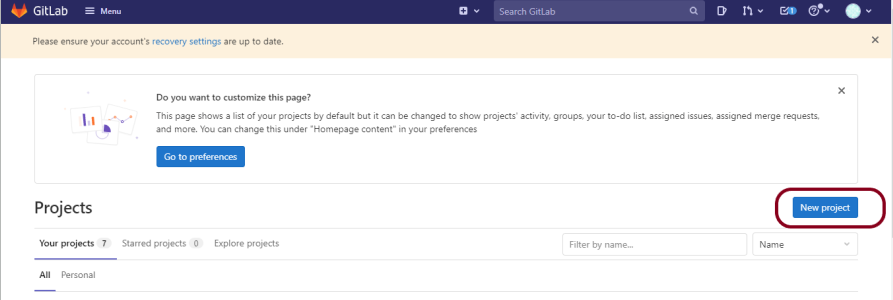 gitlab new project
