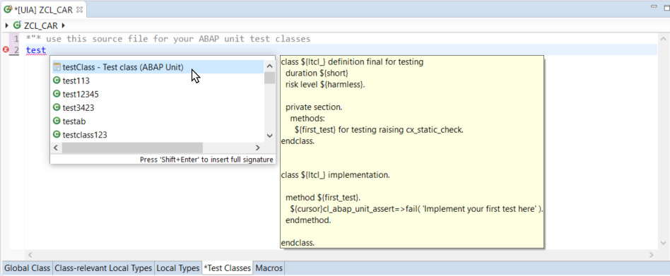 Creating Test Classes of ABAP Unit Test in SAP