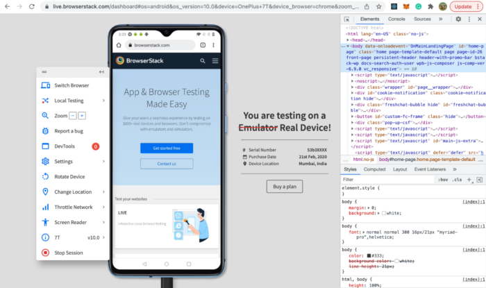 testing html code using DevTools on Mobile device
