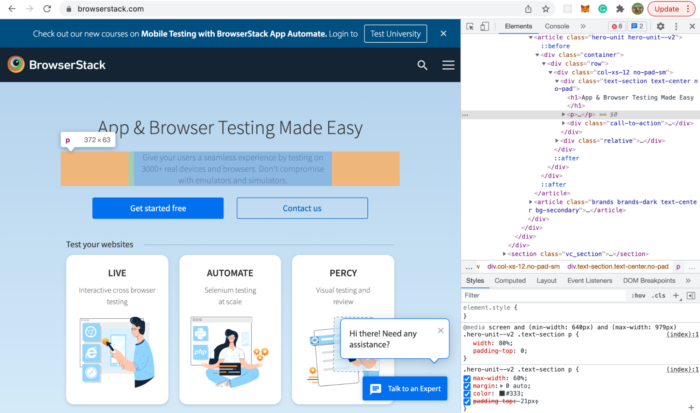 Inspect element in Browser-testing html code in a browser