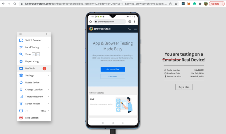 How to test html code in a browser browserstack