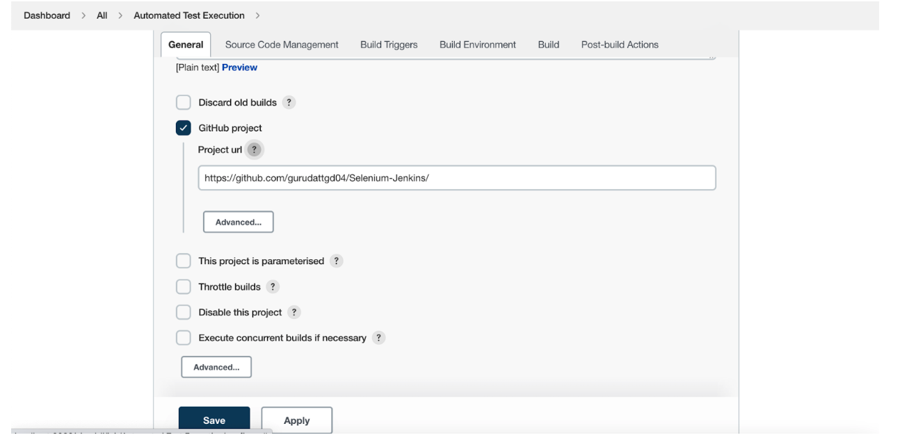 Configuring newly created job in Jenkins