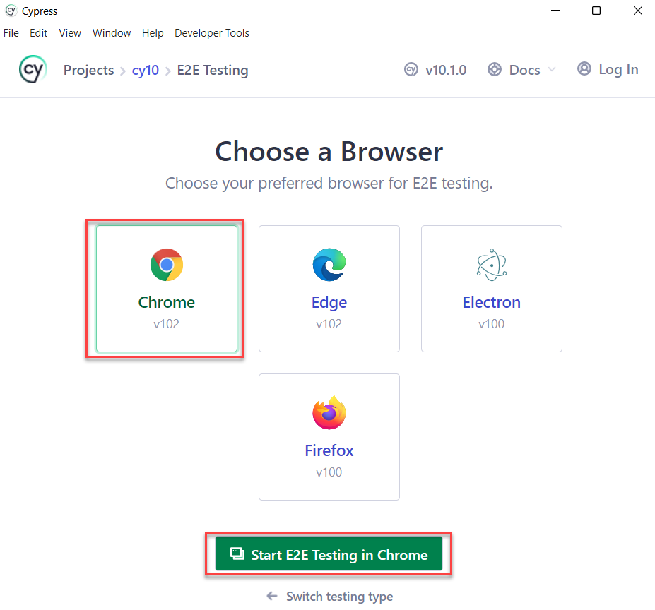 Choose Browser to run Cypress 10 tests