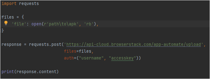 Uploading APK file to test on BrowserStack App Automate using Python