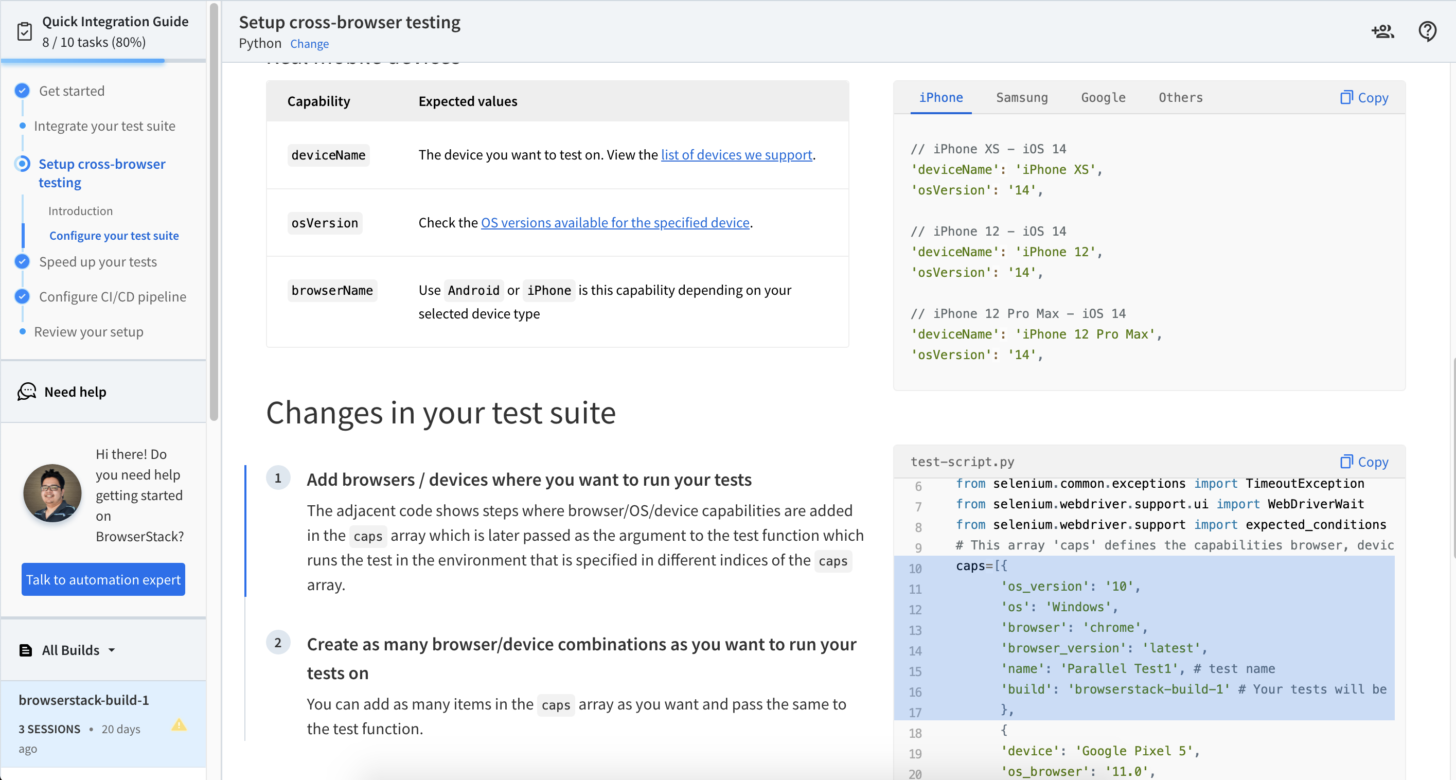 BrowserStack Automate Dashboard testing Website across different countries