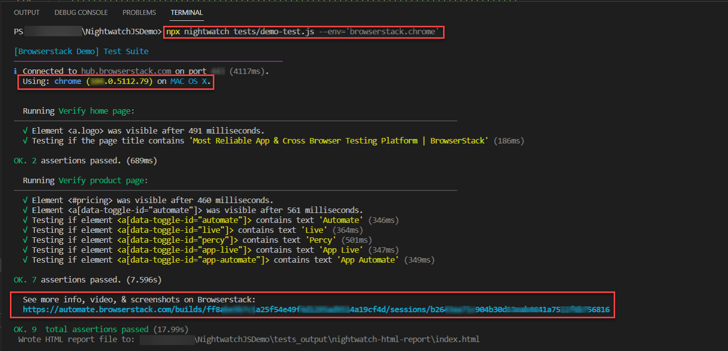 Command Line Output of running NightwatchJS Test Command Line Output of running NightwatchJS Test
