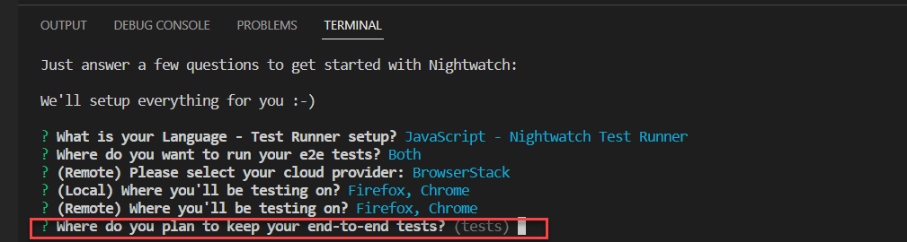 Folder Location for Nightwatch End to End Tests for NightwatchJS setup Folder Location for Nightwatch End to End Tests for NightwatchJS setup