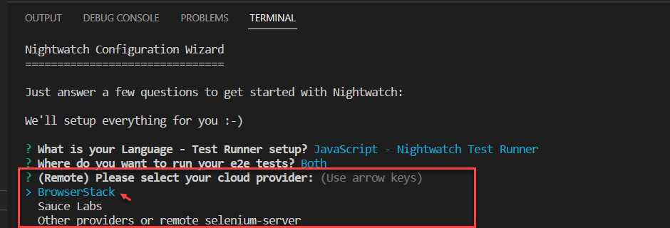 Select cloud provider for NightwatchJS Setup Select cloud provider for NightwatchJS Setup