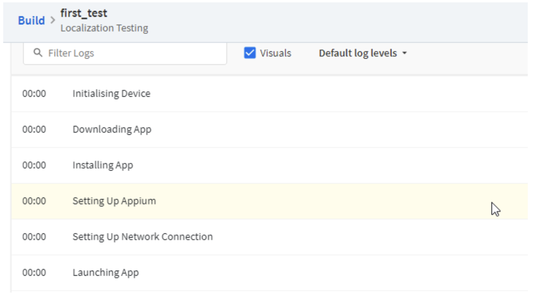 Appium logs on BrowserStack