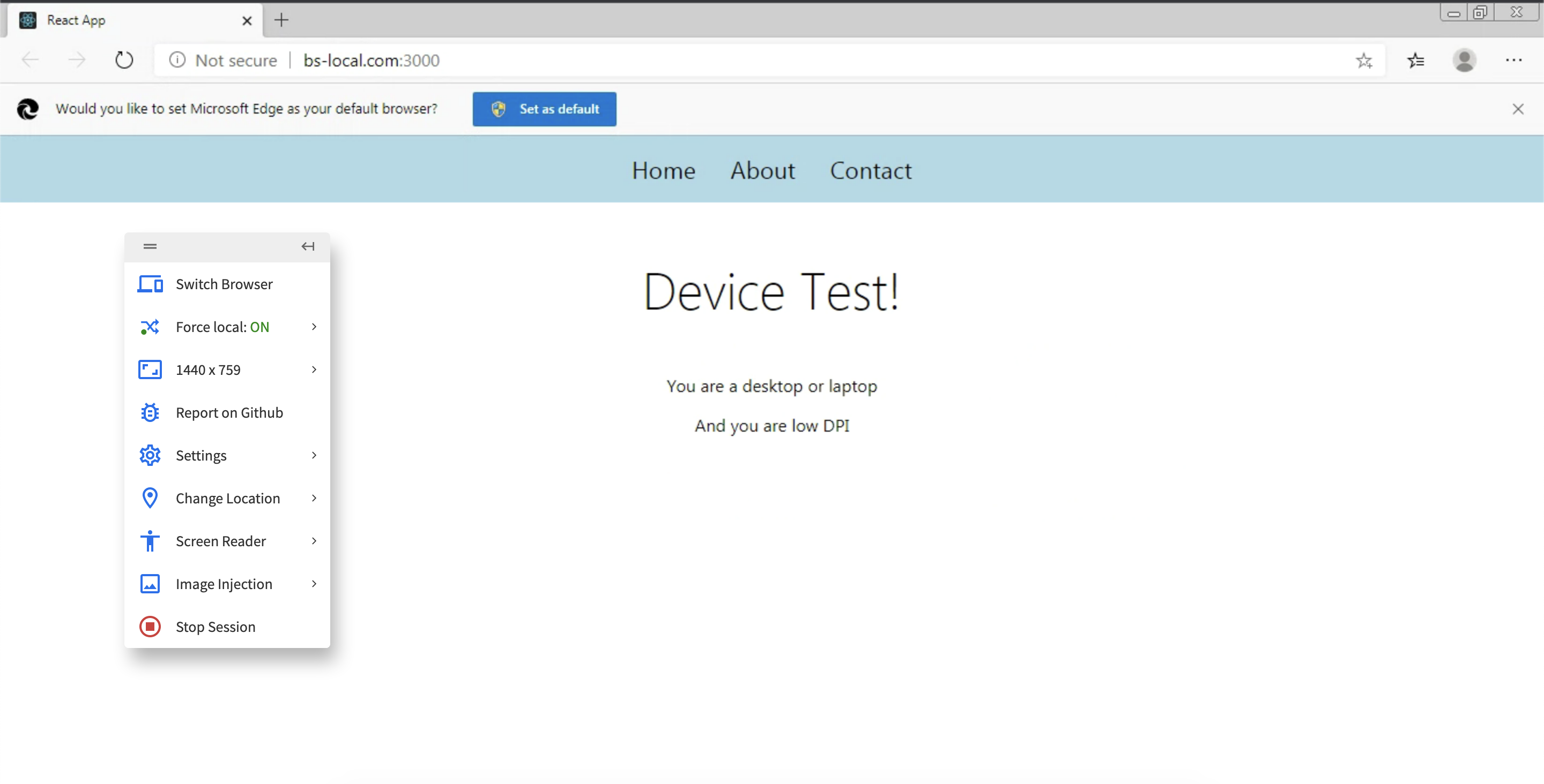 Test react on Browser