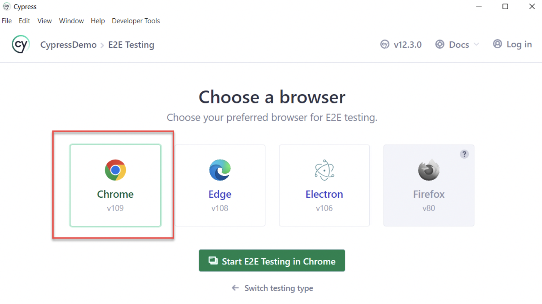 Choose Browser to test React in Cypress
