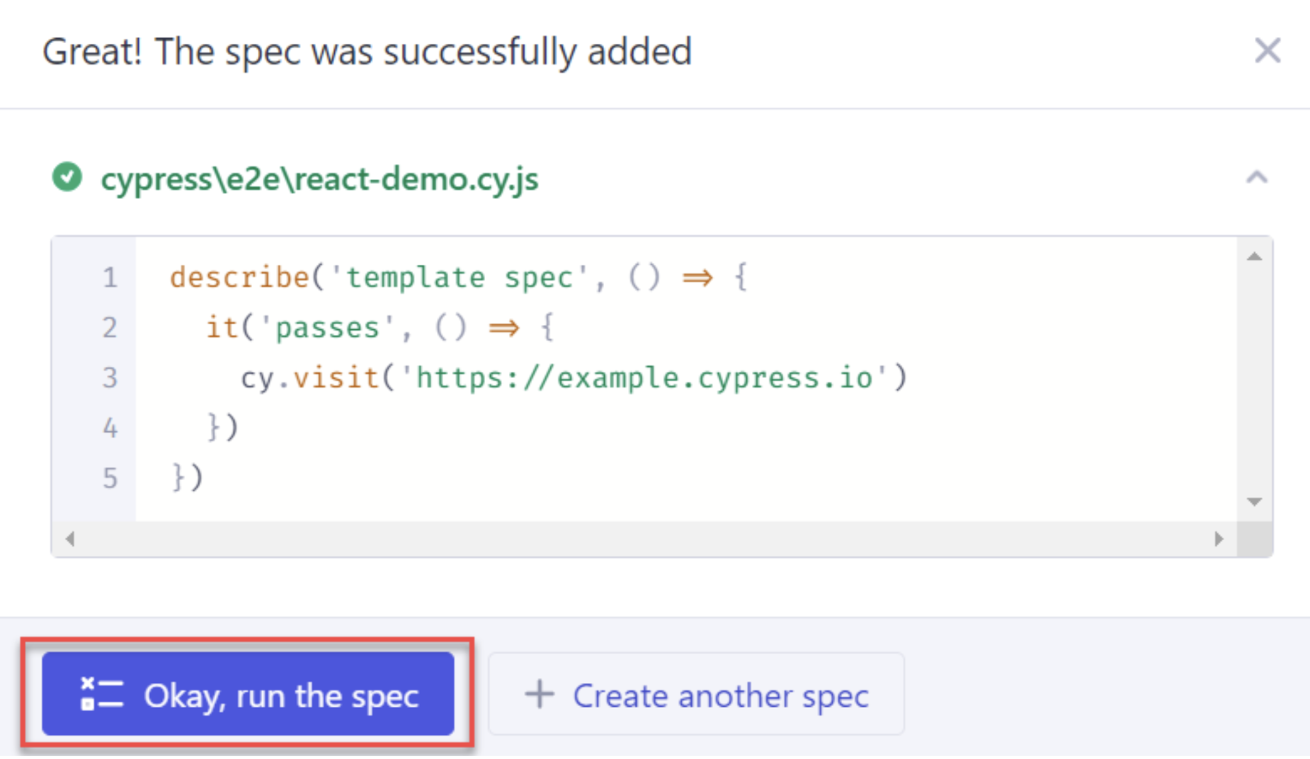 Create first Spec Window to test React in Cypress