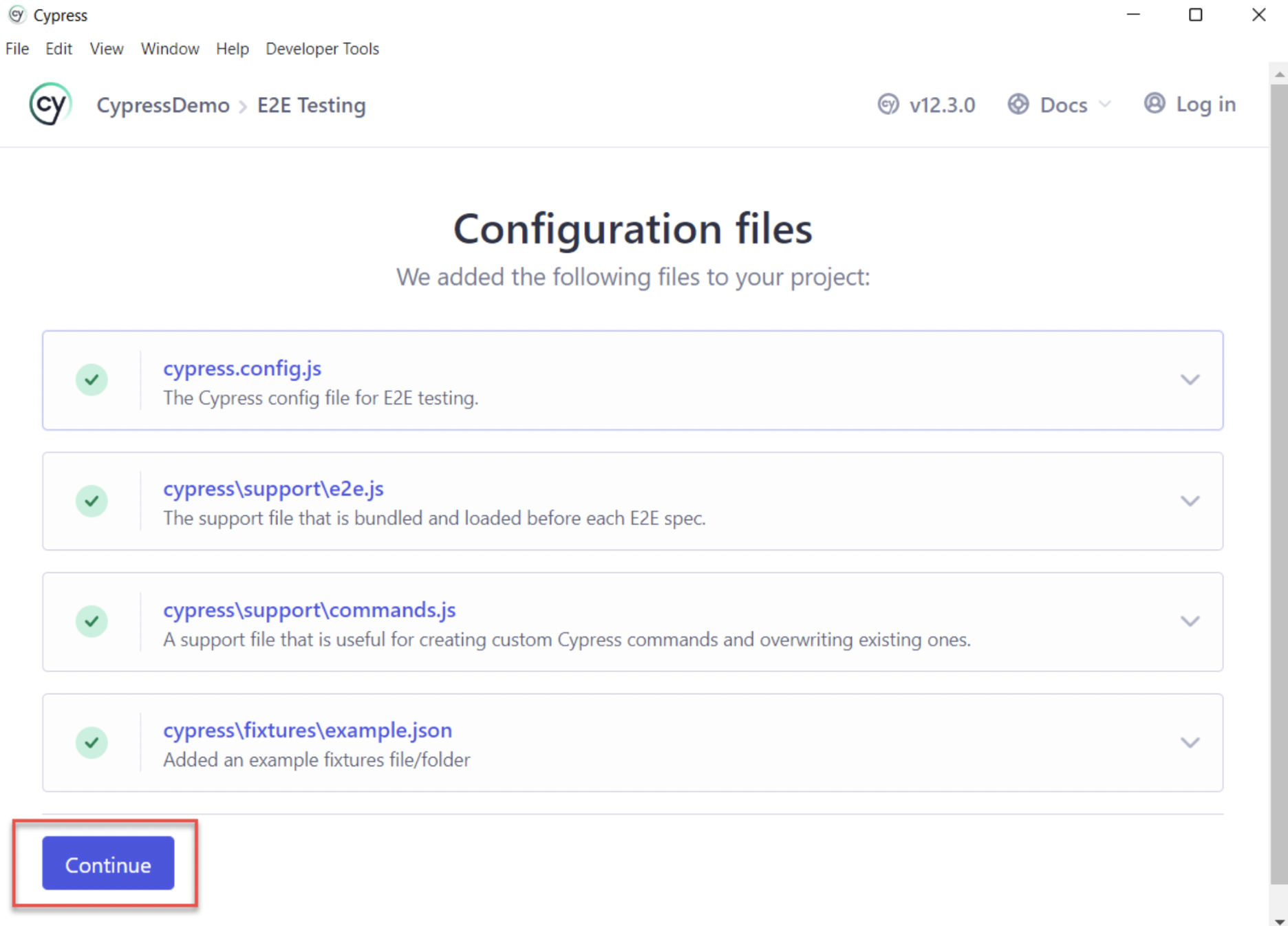Review the Configuration File to test React in Cypress