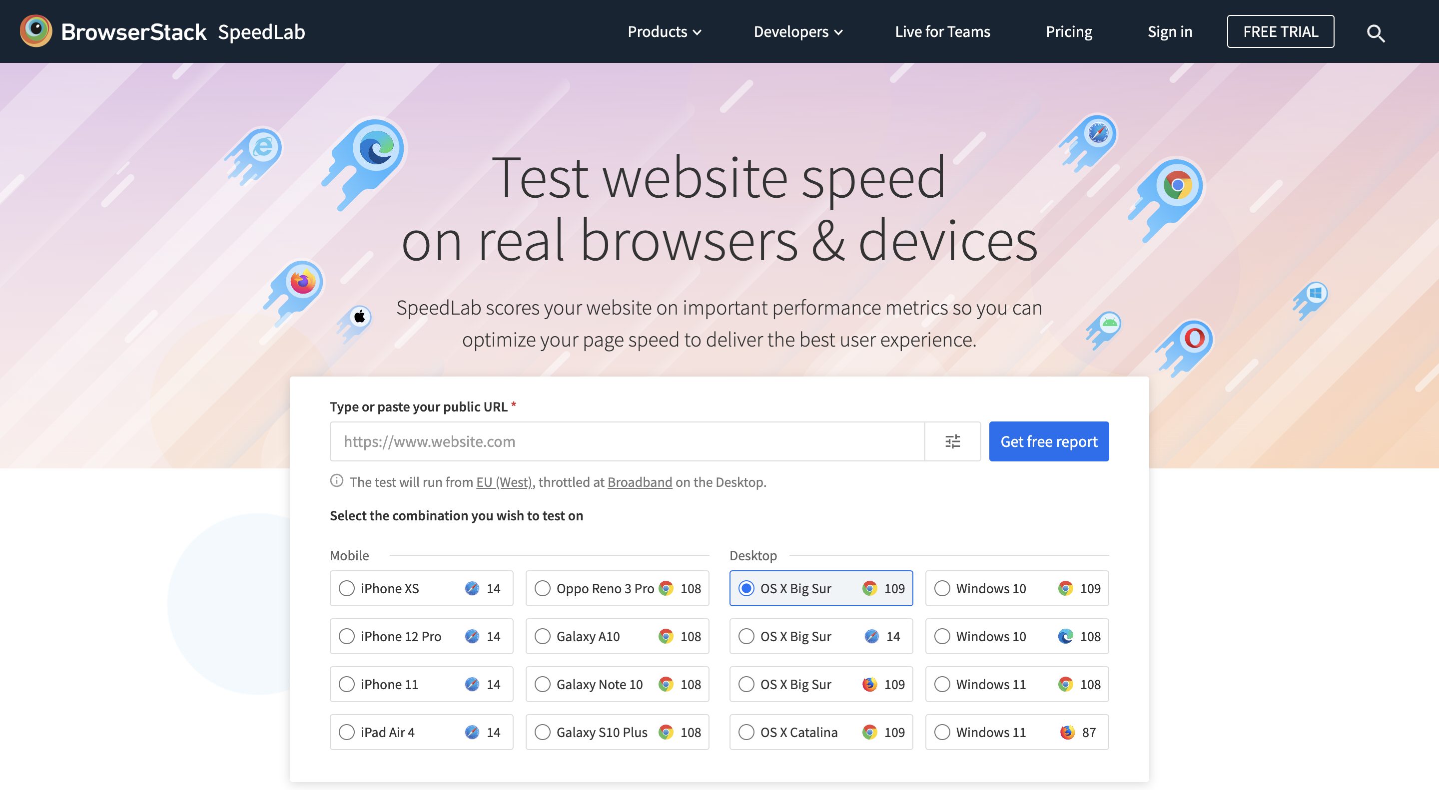Speed Testing on BrowserStack