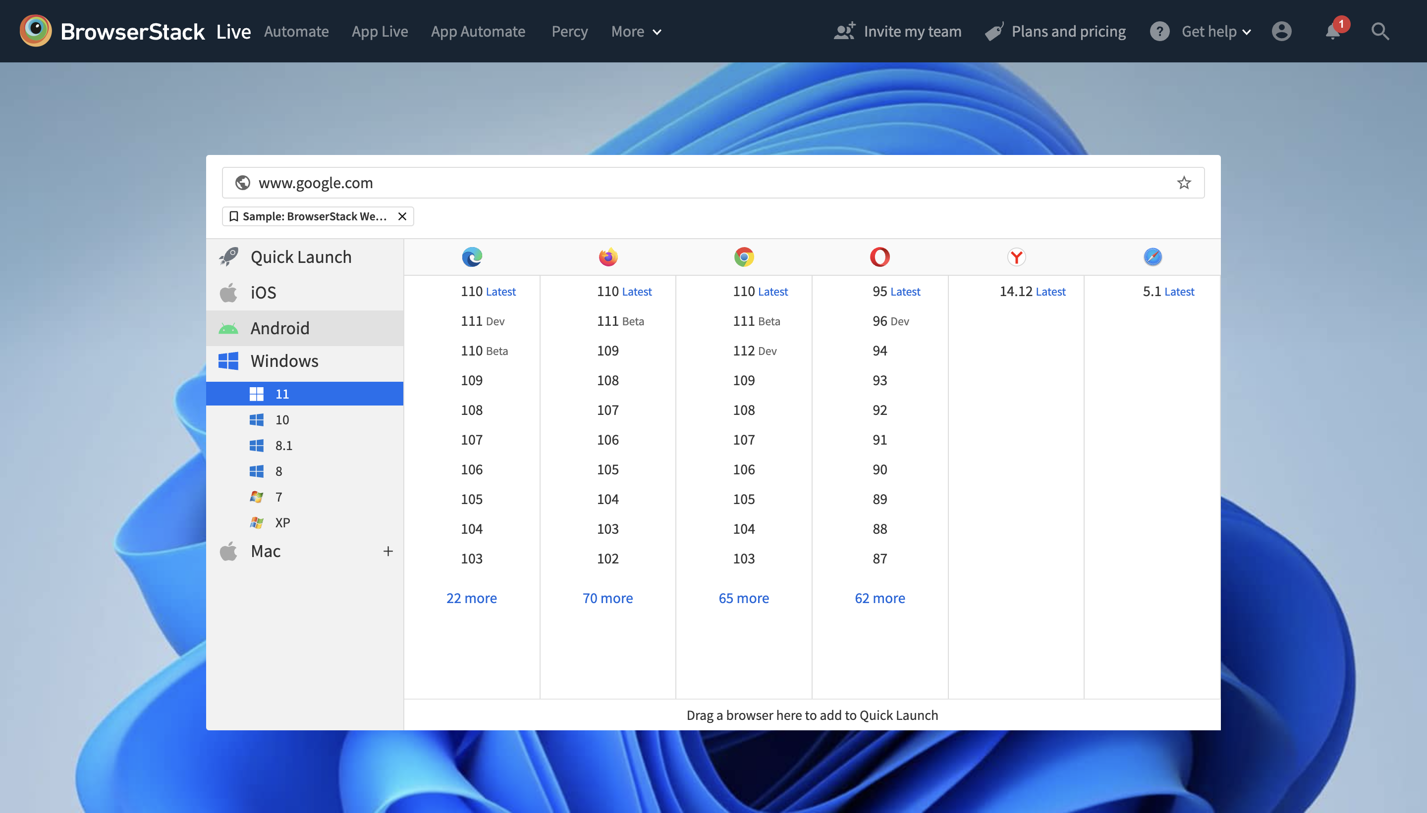 BrowserStack Live for Chrome and Edge Browsers on Windows