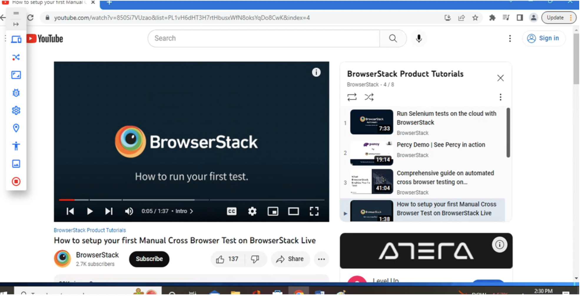 Video Testing on Windows11 Chrome107 browser using BrowserStack Live