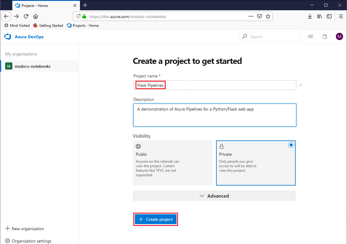 Create New Azure DevOps Project