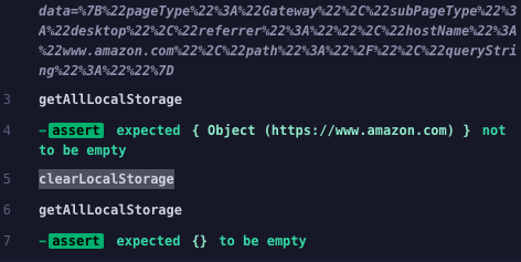 result of the cy.clearLocalStorage() command