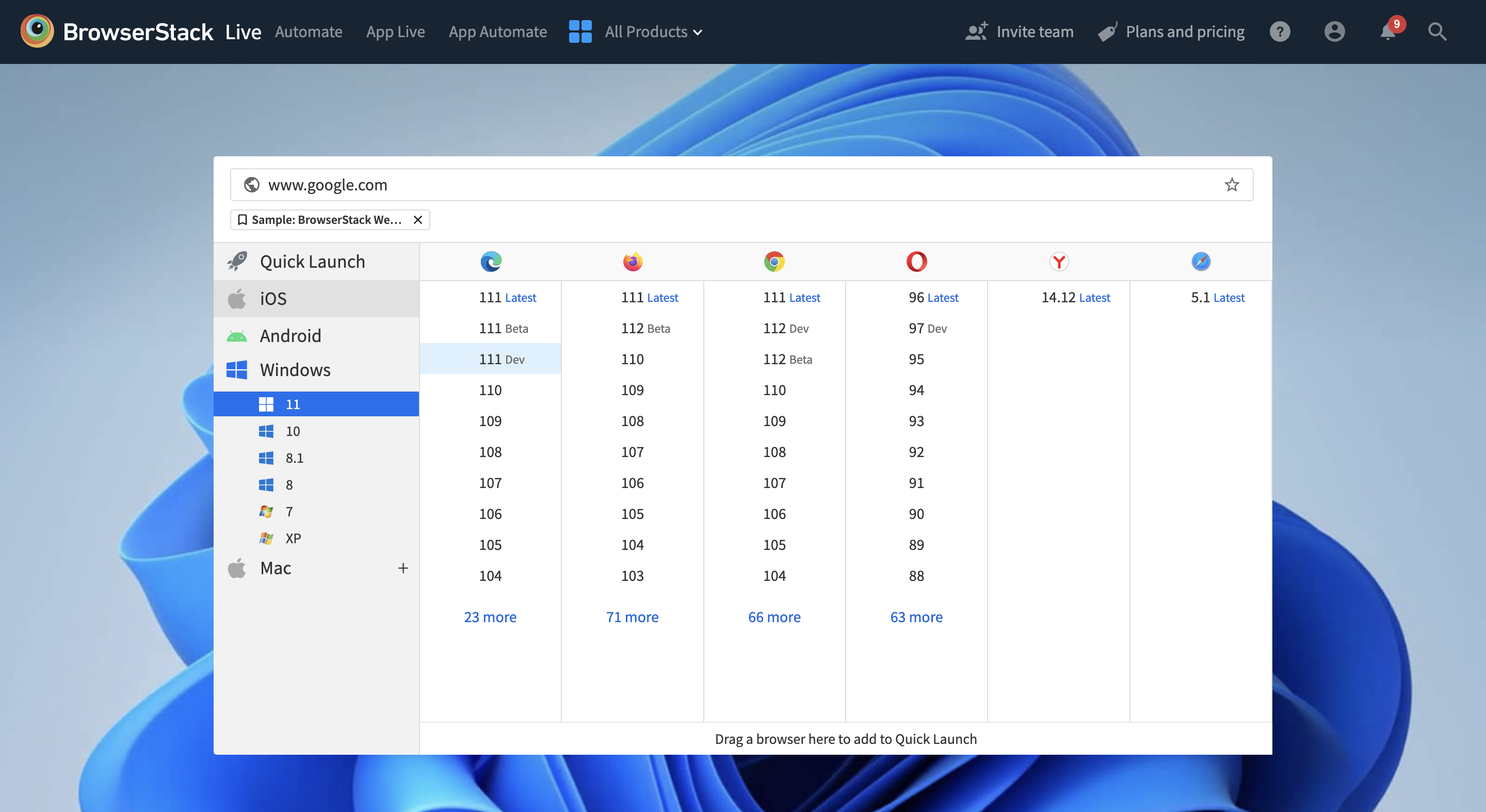 Front end testing on BrowserStack Live