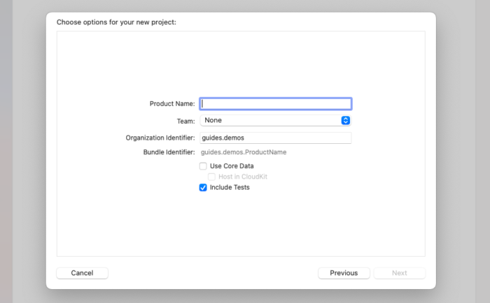 Choose option for project in Xcode for Unit testing in swift iOS