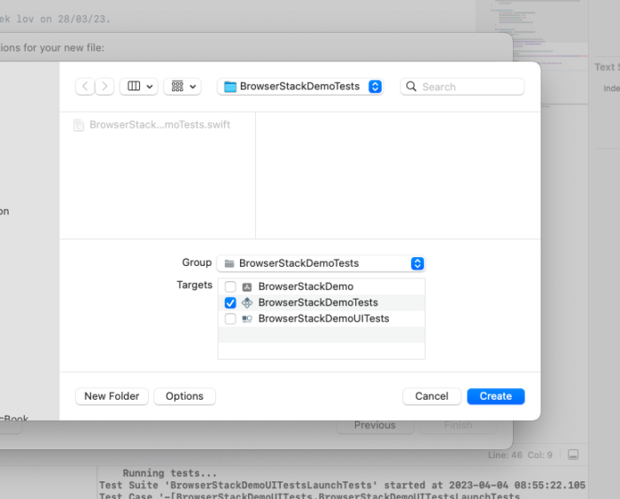 Select the appropriate targets and click Create in Xcode 