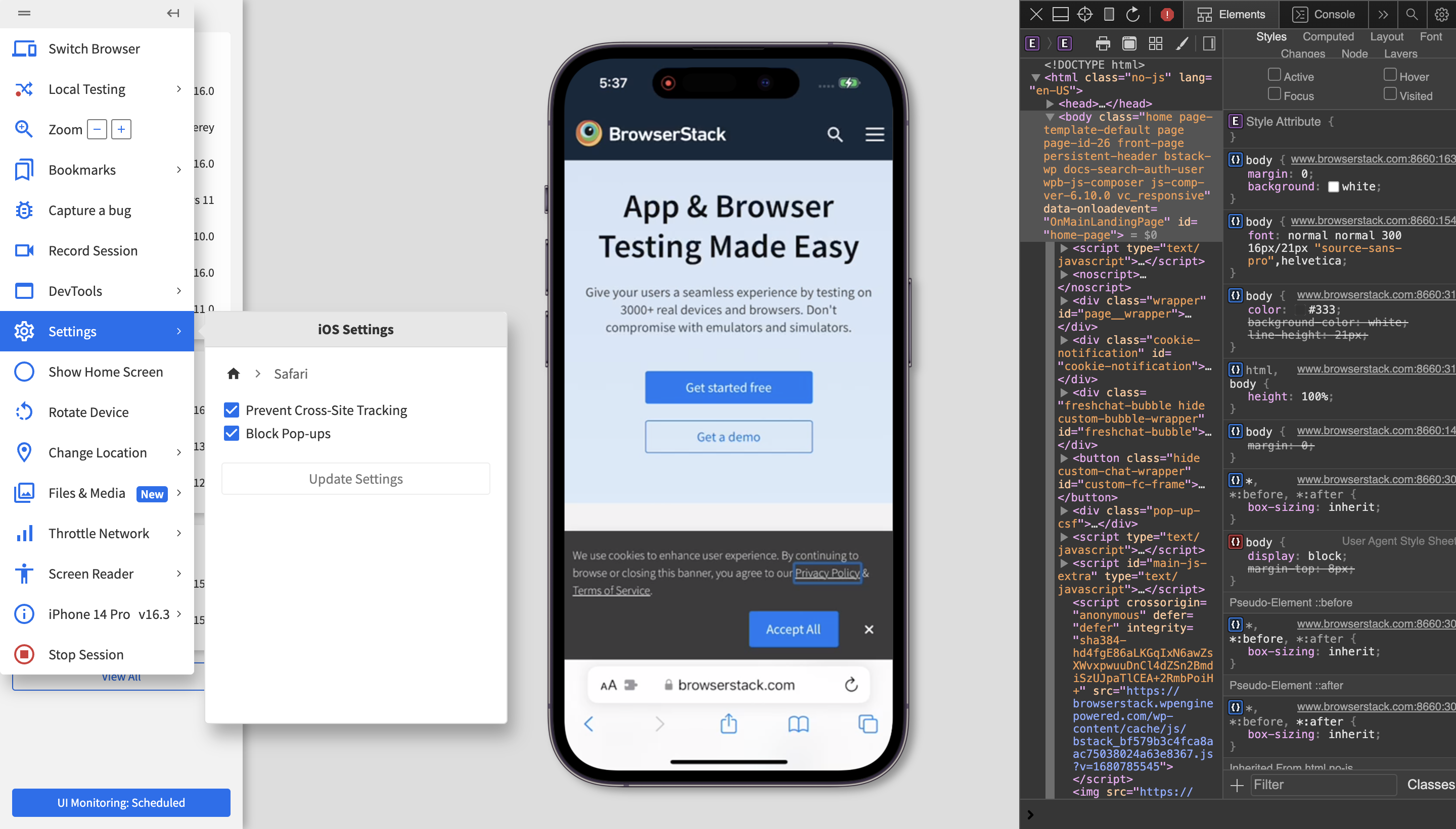 Safari Browser Testing on iPhone 14 Pro running on iOS 16.3