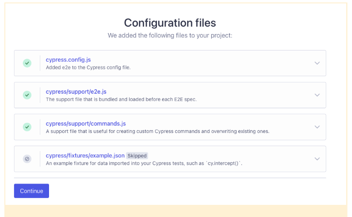 Configure files for E2E Tests for Create React App using Cypress
