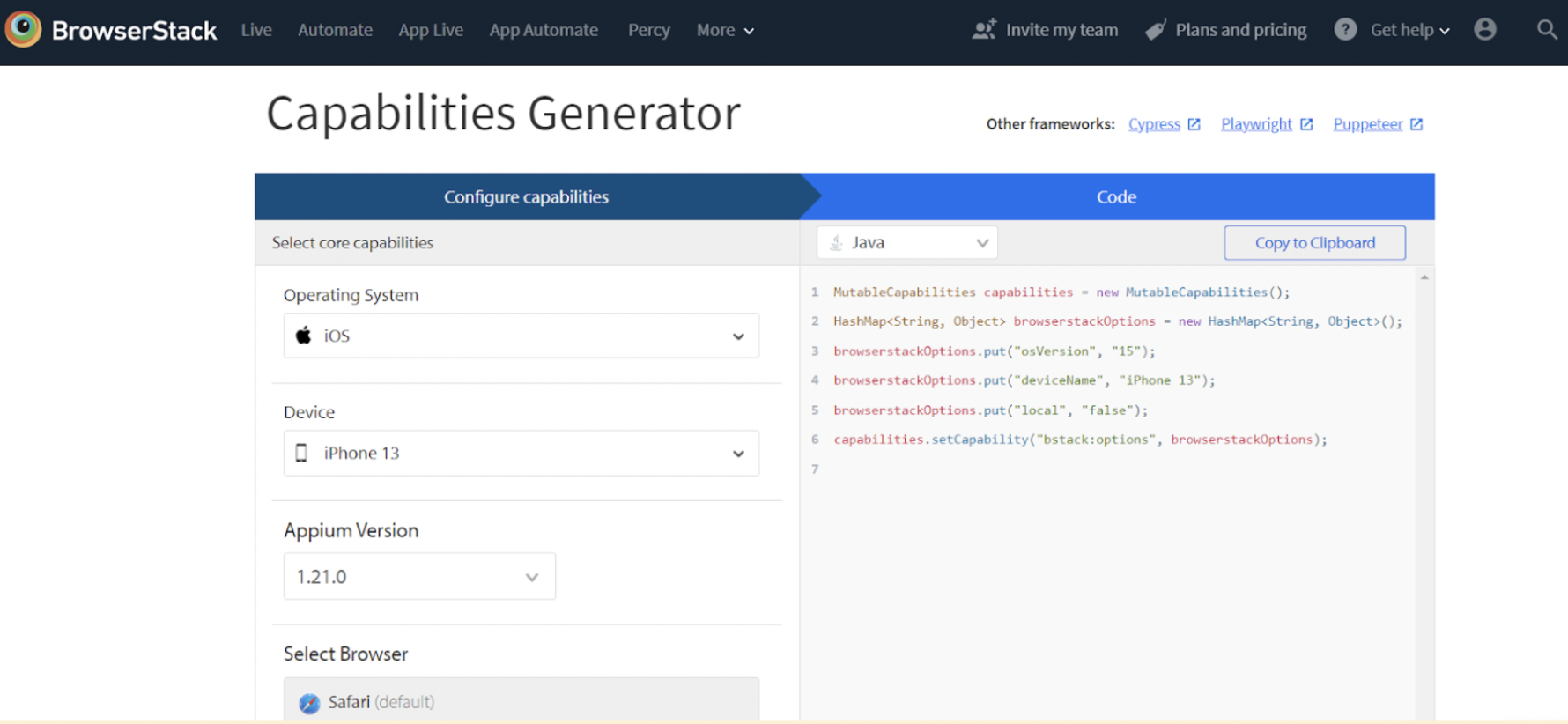 Adding Dependencies using BrowserStack Capabilities Generator for UI Automation Test