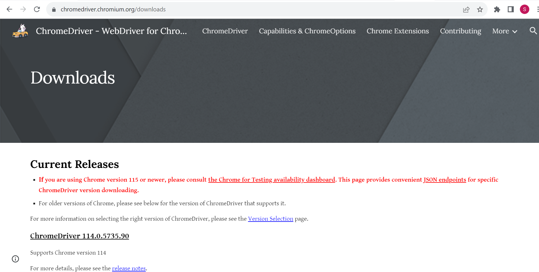 Download ChromeDriver version 115