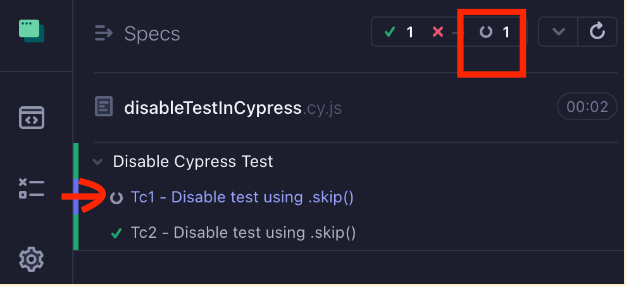 Disable test in Cypress using skip
