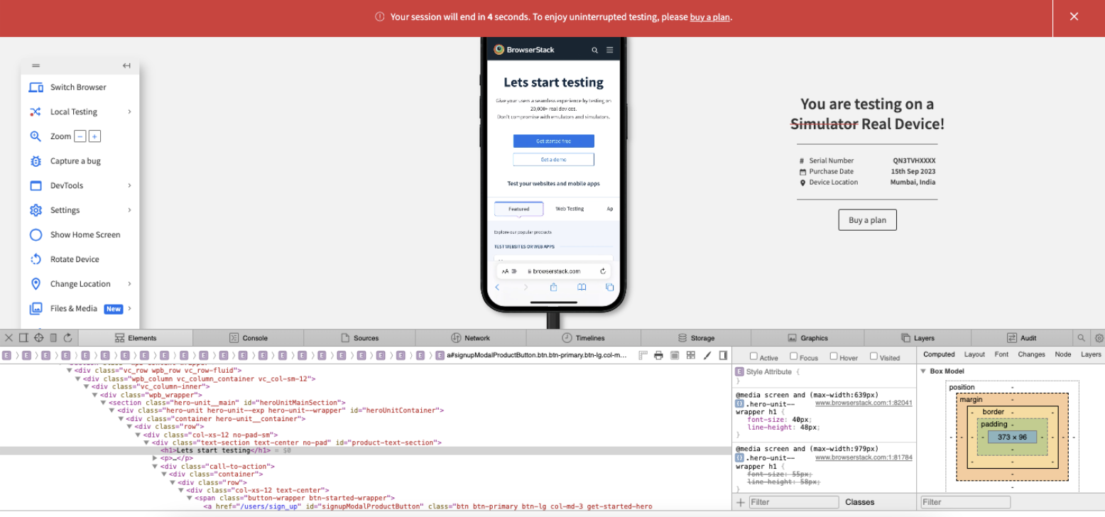 Inspect Element on iPhone on BrowserStack Real Device Cloud