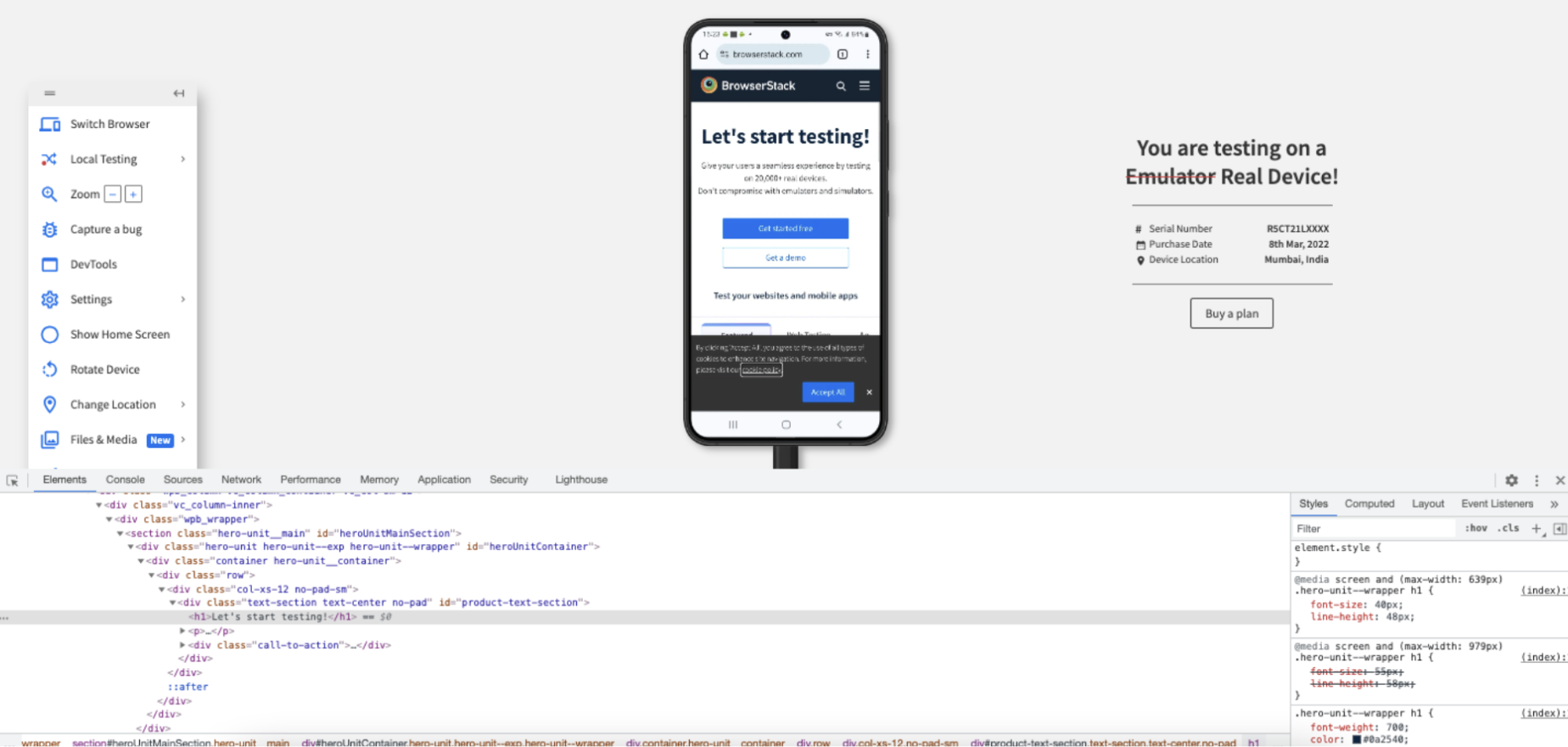 Debug Website by Inspecting Element on Android Devices using BrowserStack