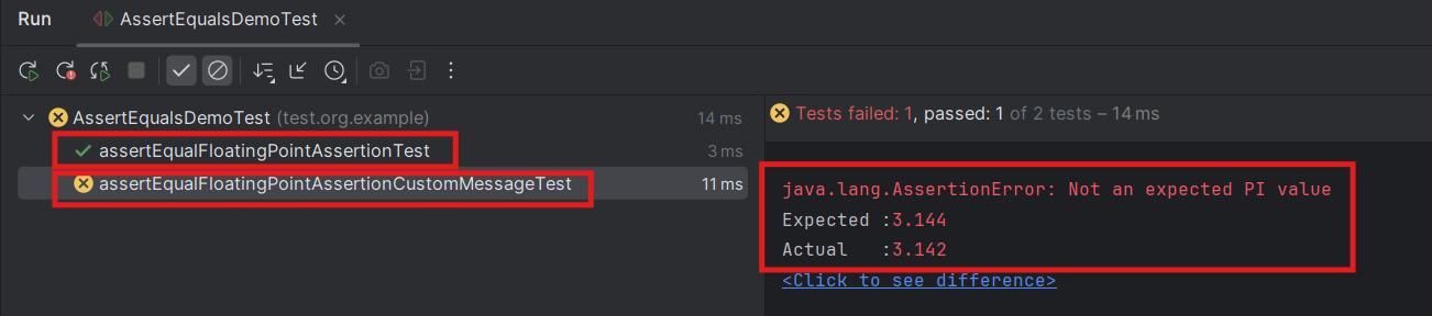 AssertEquals floating point