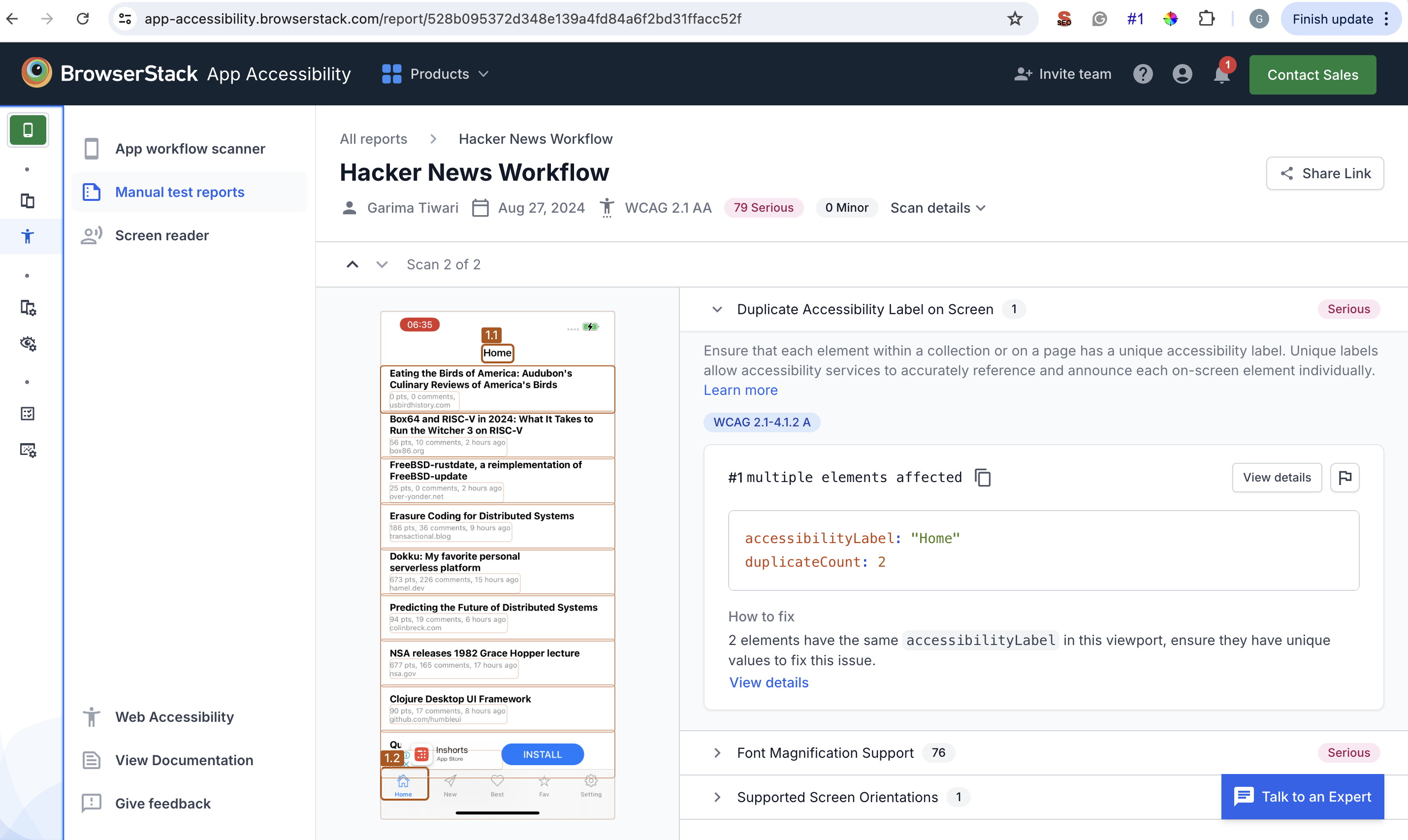 Identifying Accessibility Issues in Mobile App using BrowserStack App Accessibility Tool