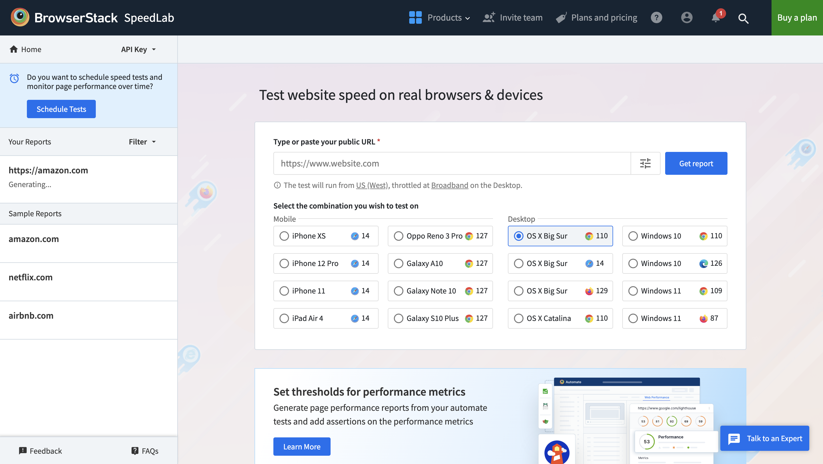 Speed Test of Shopify Website using BrowserStack SpeedLab